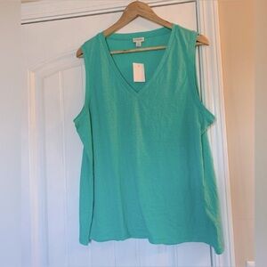 NWT J.Crew Women's Sleeveless V-Neck Knit Tank Top Teal Green Blue Size XXL